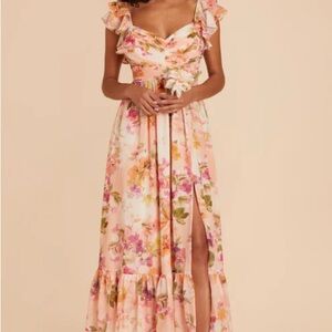 Pink Ruffled Tiered Maxi Dress with Sweetheart Neckline